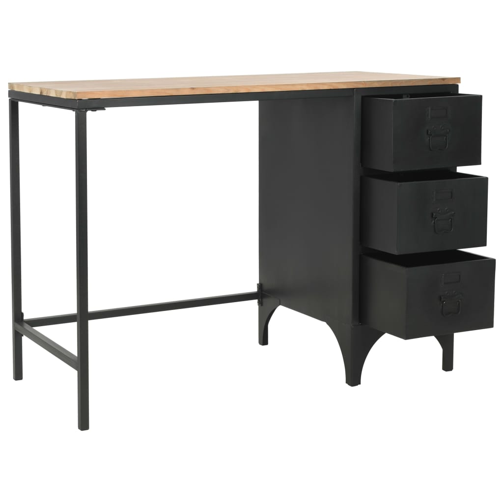vidaXL Bureau piédestal simple bois massif et acier 100x50x76 cm