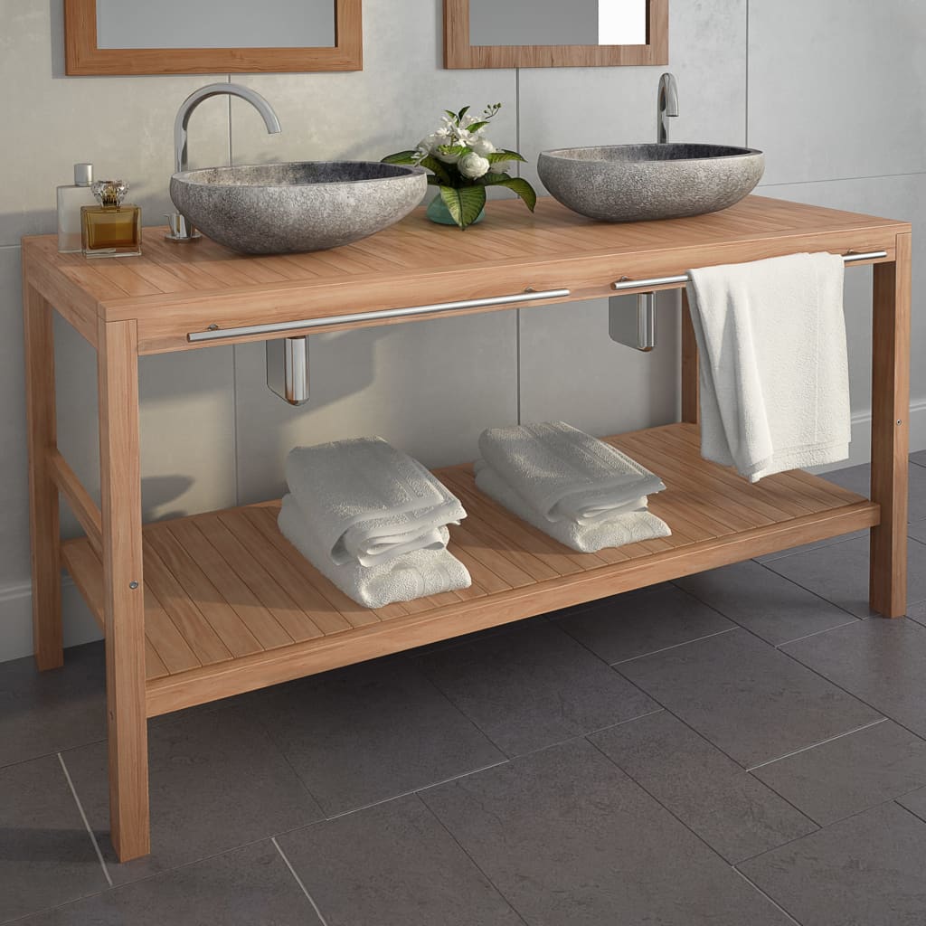 vidaXL Waschtischunterschrank Massivholz Teak 132x45x75 cm
