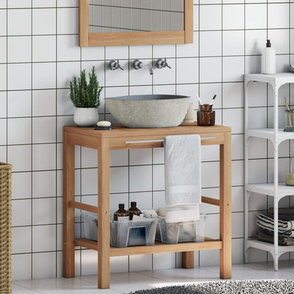 vidaXL Waschtisch Massivholz Teak mit Waschbecken aus Flussstein