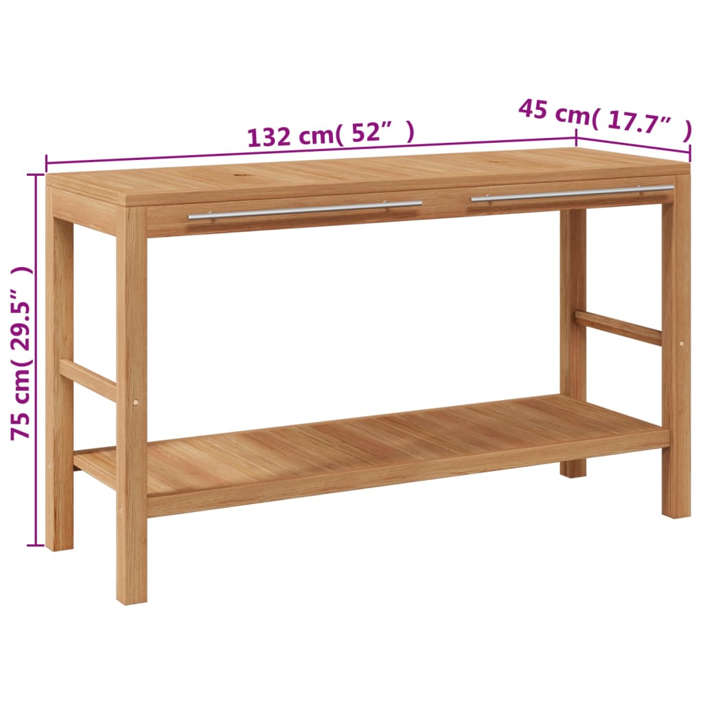 vidaXL Waschtischunterschrank Teak Massiv mit Flussstein Waschbecken