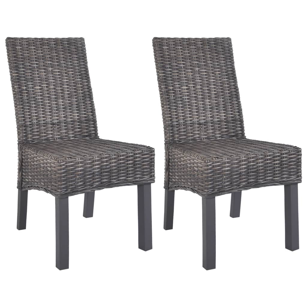 vidaXL Esszimmerstühle 2 Stk. Braun Kubu-Rattan und Mahagoniholz