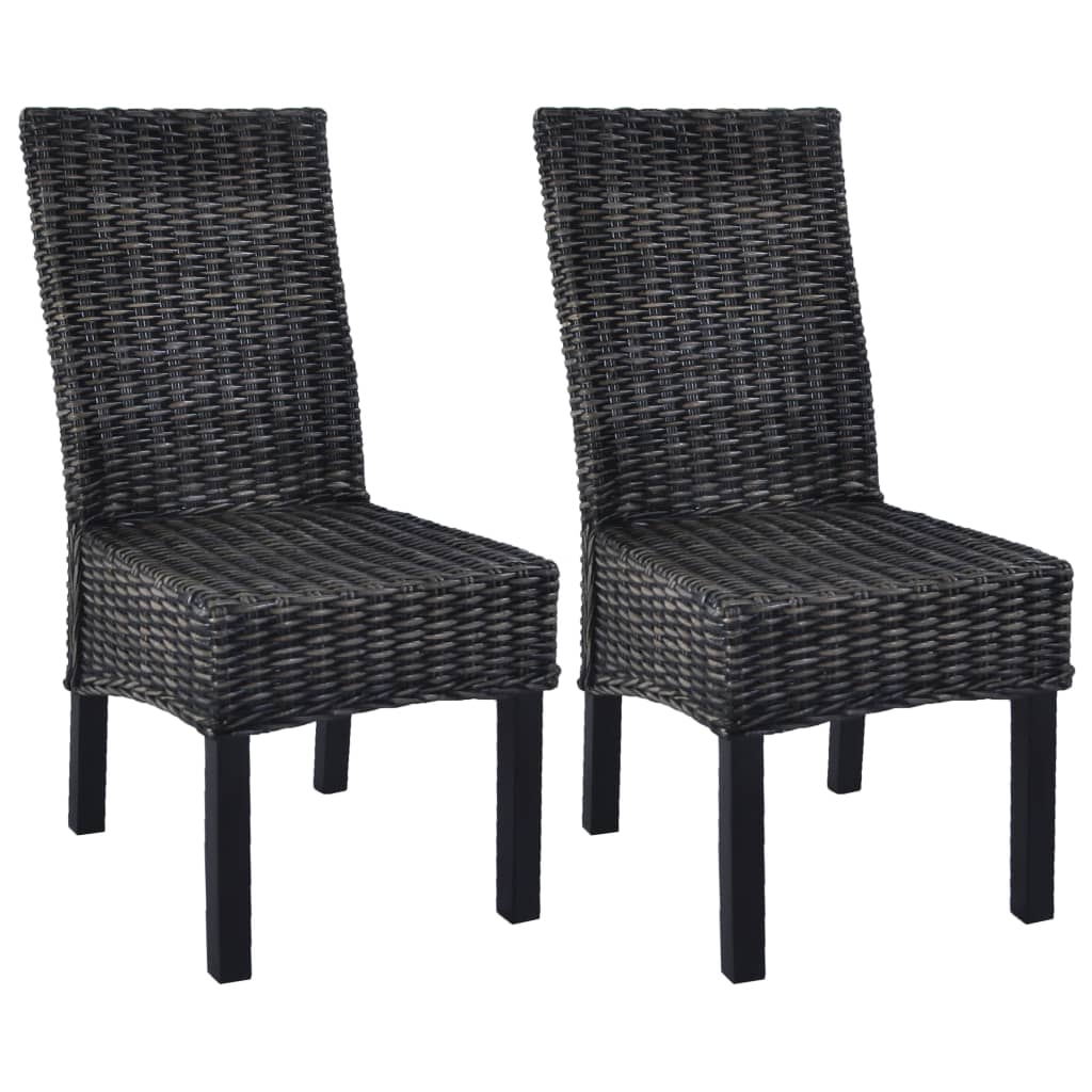 vidaXL Esszimmerstühle 2 Stk. Schwarz Kubu-Rattan und Mahagoniholz