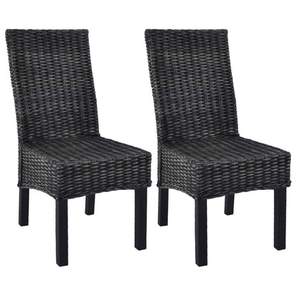 vidaXL Esszimmerstühle 2 Stk. Schwarz Kubu-Rattan und Mahagoniholz