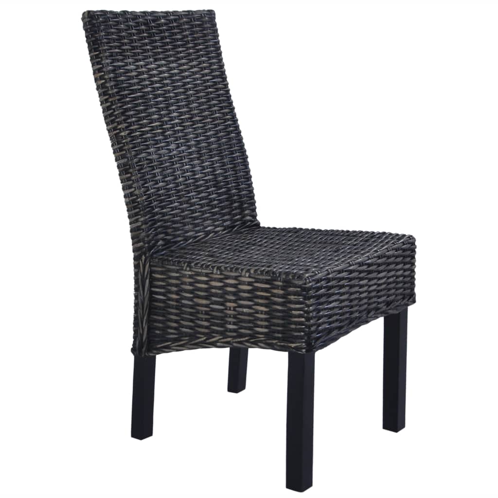 vidaXL Esszimmerstühle 2 Stk. Schwarz Kubu-Rattan und Mahagoniholz