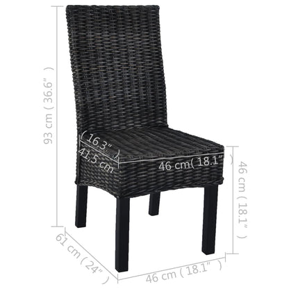 vidaXL Esszimmerstühle 2 Stk. Schwarz Kubu-Rattan und Mahagoniholz