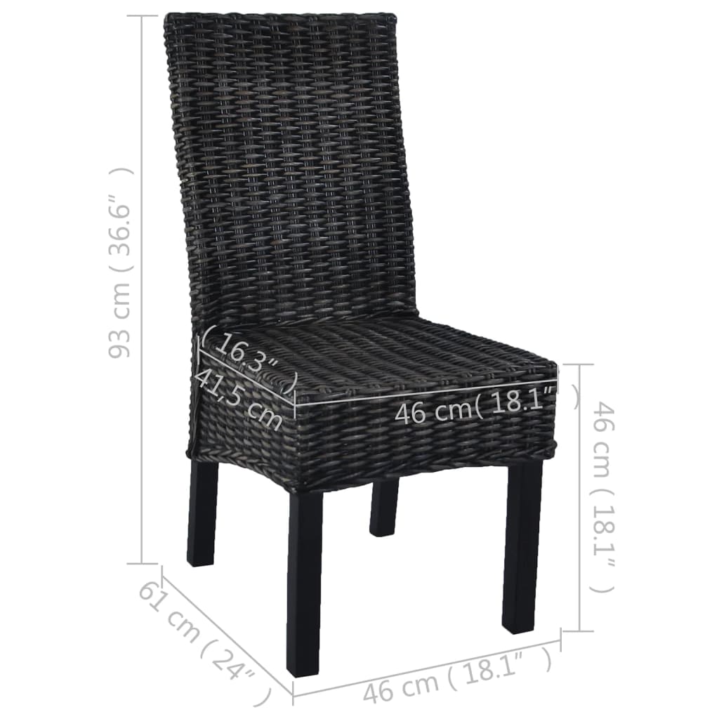 vidaXL Esszimmerstühle 2 Stk. Schwarz Kubu-Rattan und Mahagoniholz