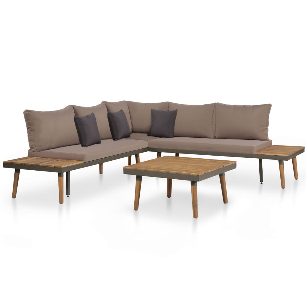 vidaXL Salon de jardin 4 pcs avec coussins, Bois d'acacia massif Marron