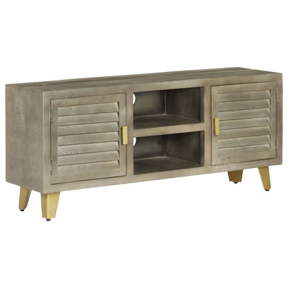 vidaXL Meuble TV en bois de manguier massif gris avec laiton 110x30x48 cm
