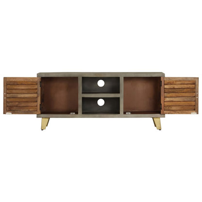 vidaXL Meuble TV en bois de manguier massif gris avec laiton 110x30x48 cm