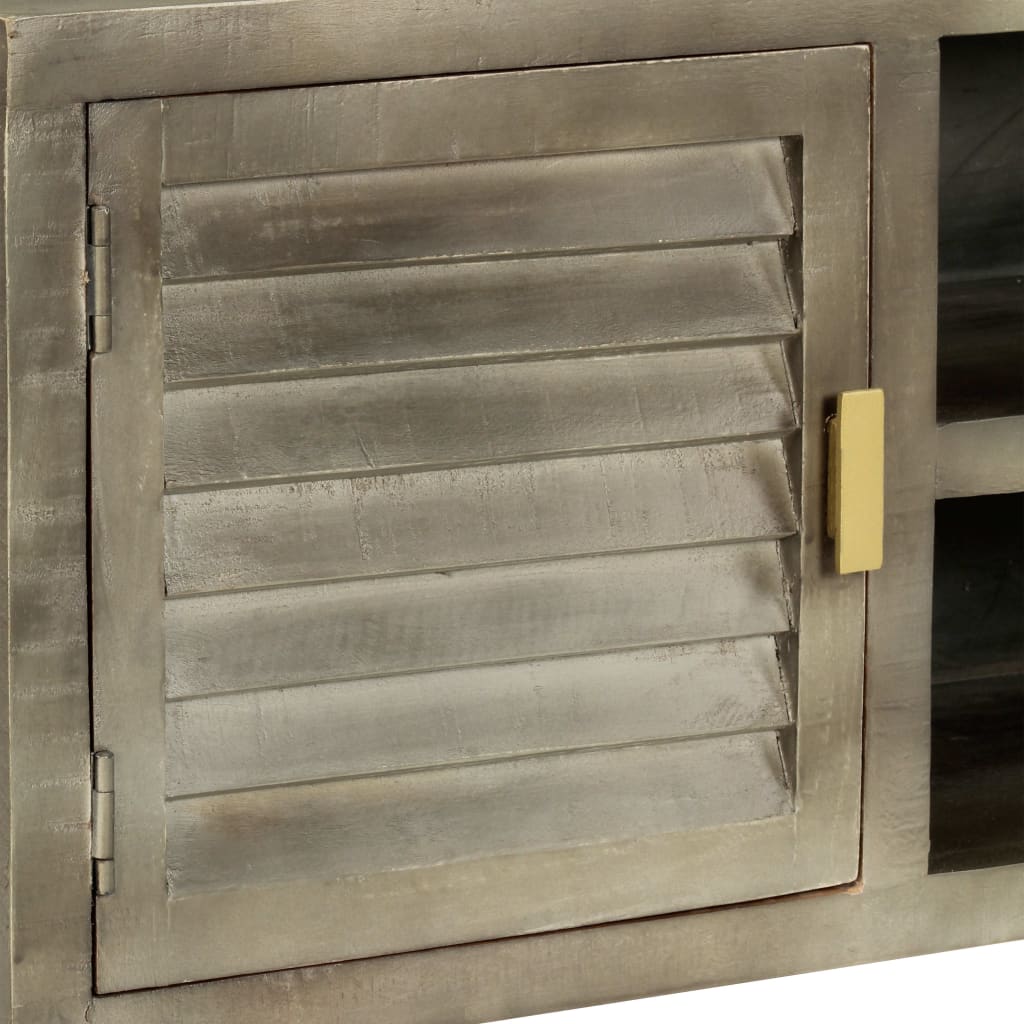 vidaXL Meuble TV en bois de manguier massif gris avec laiton 110x30x48 cm