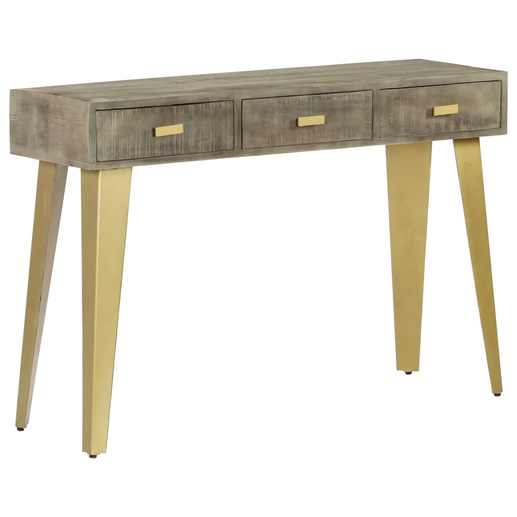 vidaXL Konsolentisch Grau mit Messing 110 x 35 x 76 cm Mangoholz Massiv