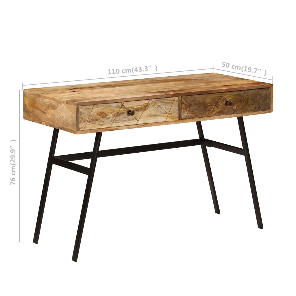 vidaXL Schreibtisch mit Schubladen Massivholz Mango 110×50×76 cm