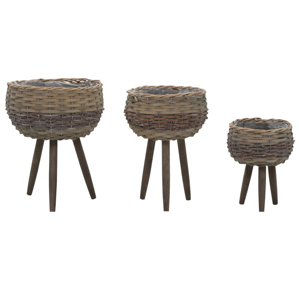 vidaXL Jardinières 3 pcs. Osier avec doublure en PE