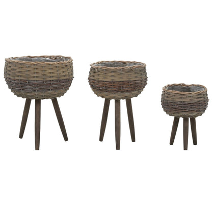 vidaXL Jardinières 3 pcs. Osier avec doublure en PE