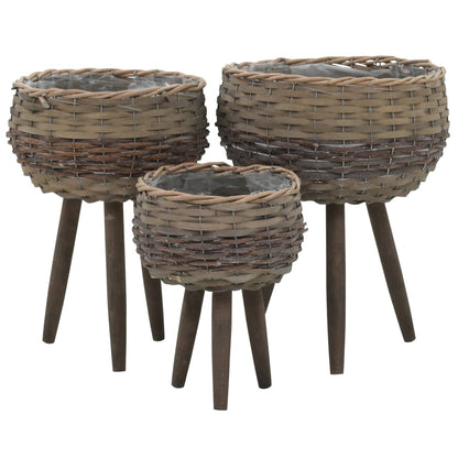 vidaXL Jardinières 3 pcs. Osier avec doublure en PE