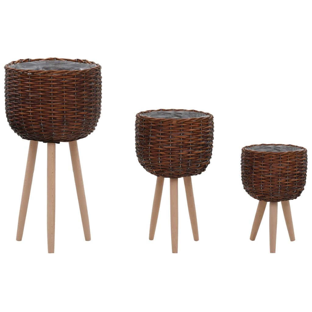 vidaXL Pots de fleurs 3 pcs en osier avec doublure en PE
