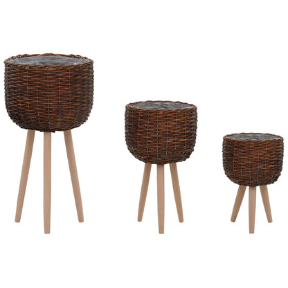 vidaXL Pots de fleurs 3 pcs en osier avec doublure en PE