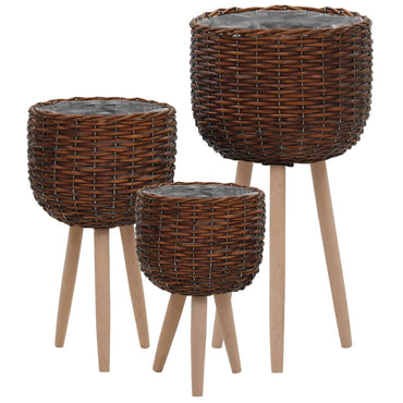 vidaXL Pots de fleurs 3 pcs en osier avec doublure en PE