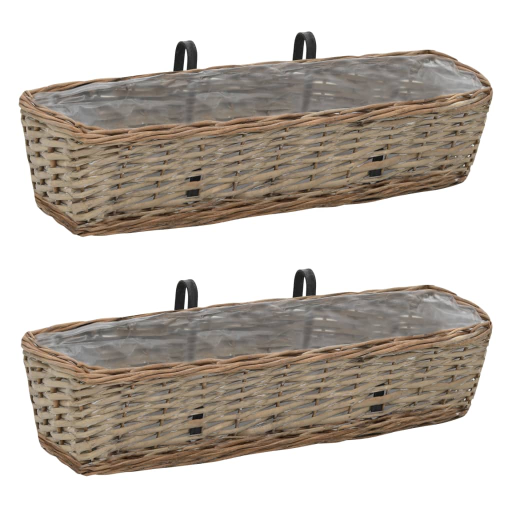 vidaXL Jardinières de balcon 2 pcs Osier avec doublure en PE 60 cm