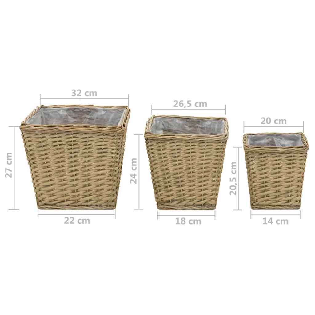 vidaXL Jardinière surélevée en osier, 3 pièces, avec doublure en PE