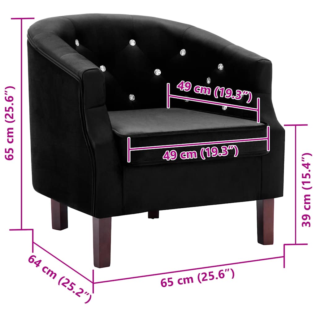 vidaXL Fauteuil Velours Noir