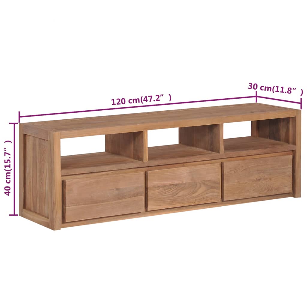 vidaXL Meuble TV en teck massif naturel 120x30x40 cm