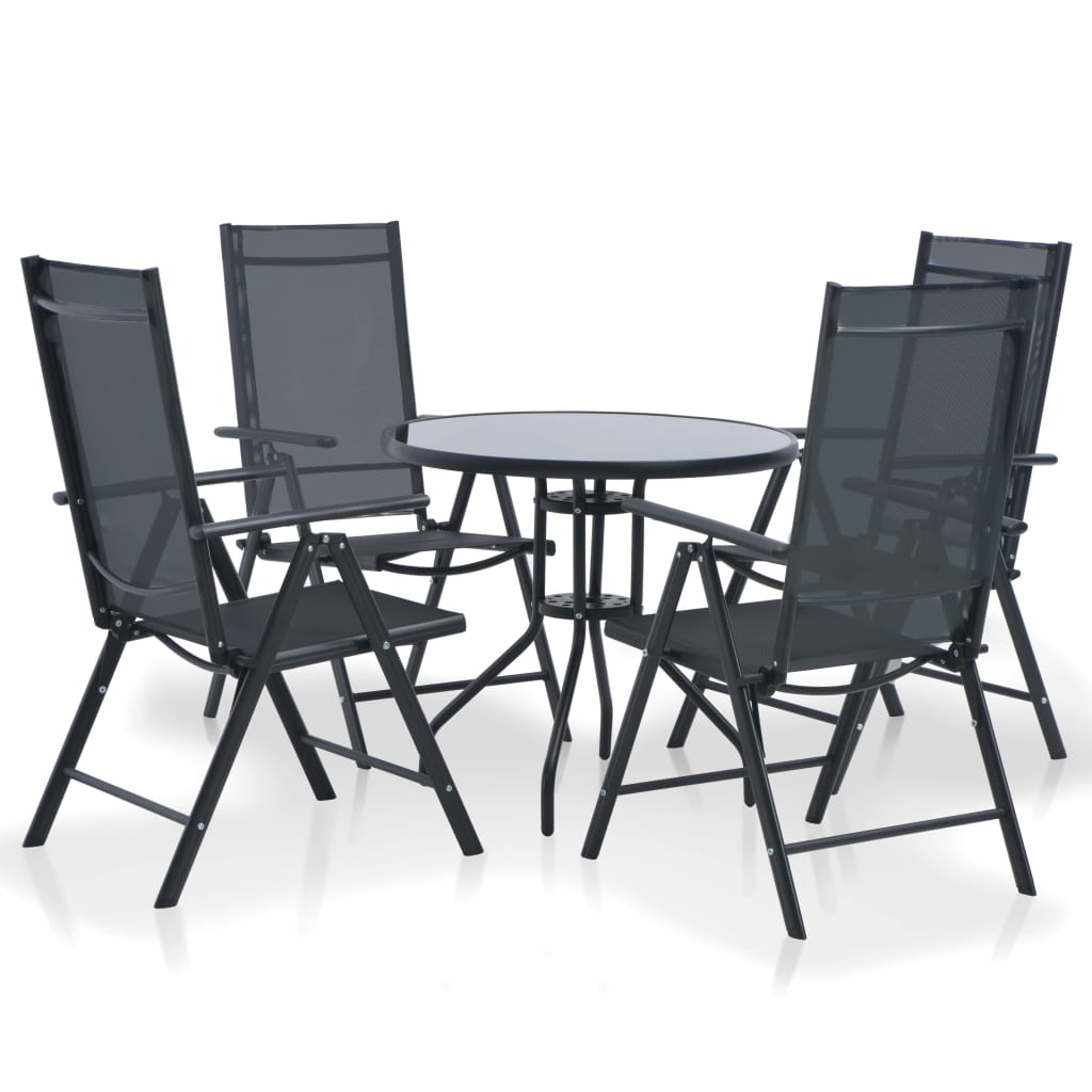 vidaXL 5-tlg. Garten-Essgruppe Aluminium und Textilene Schwarz