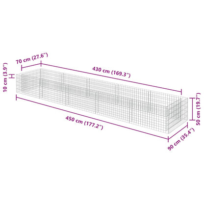 vidaXL Gabionen-Hochbeet Verzinkter Stahl 450×90×50 cm