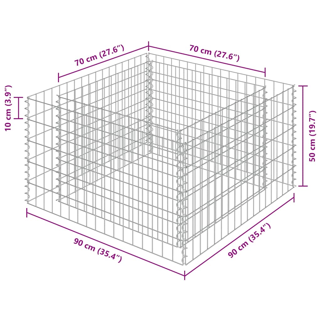 vidaXL Gabionen-Hochbeet Verzinkter Stahl 90×90×50 cm
