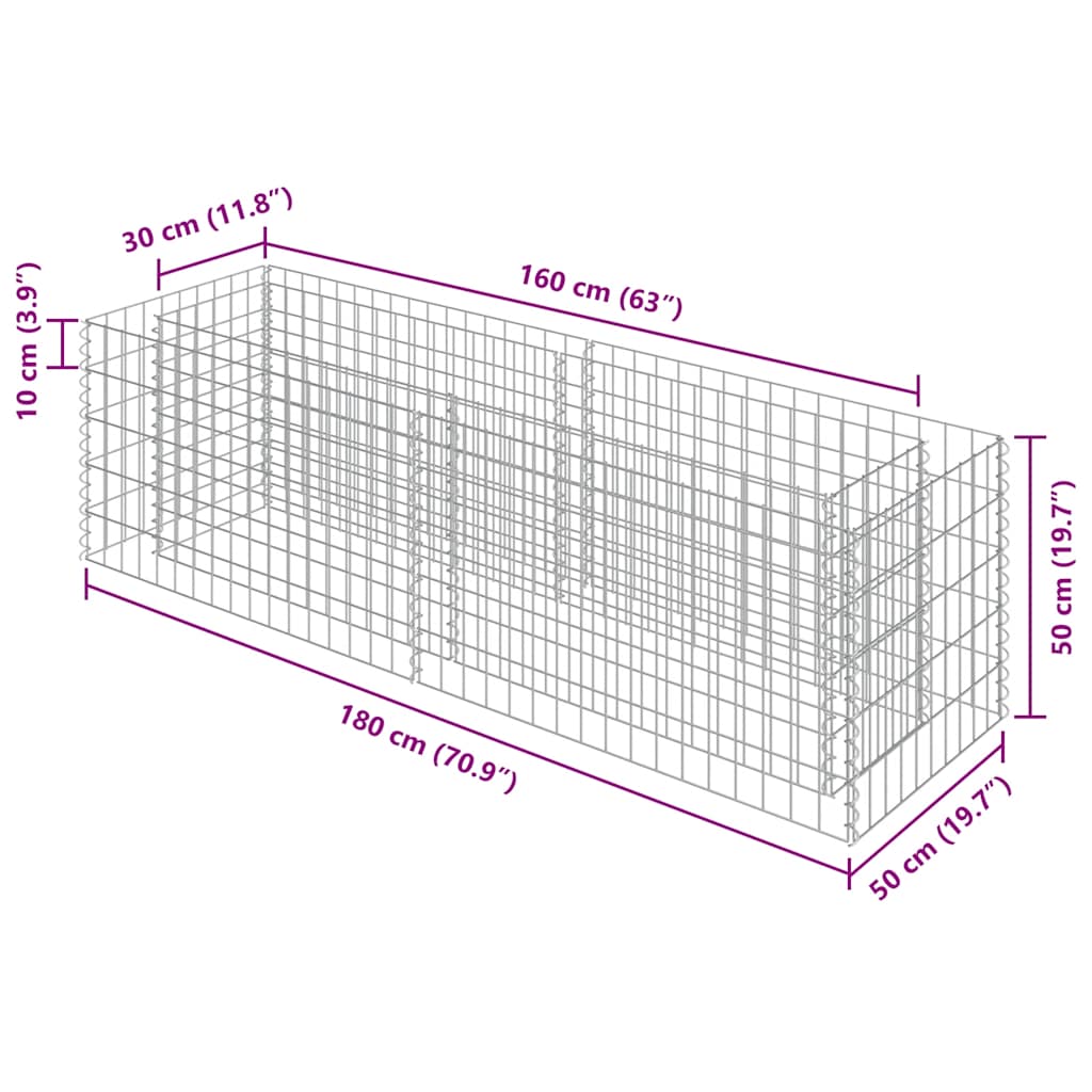 vidaXL Gabionen-Hochbeet Verzinkter Stahl 180×50×50 cm