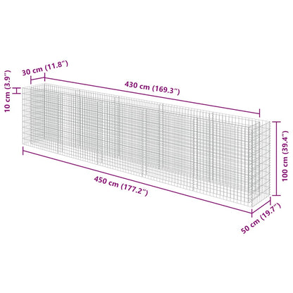 vidaXL Gabionen-Hochbeet Verzinkter Stahl 450×50×100 cm