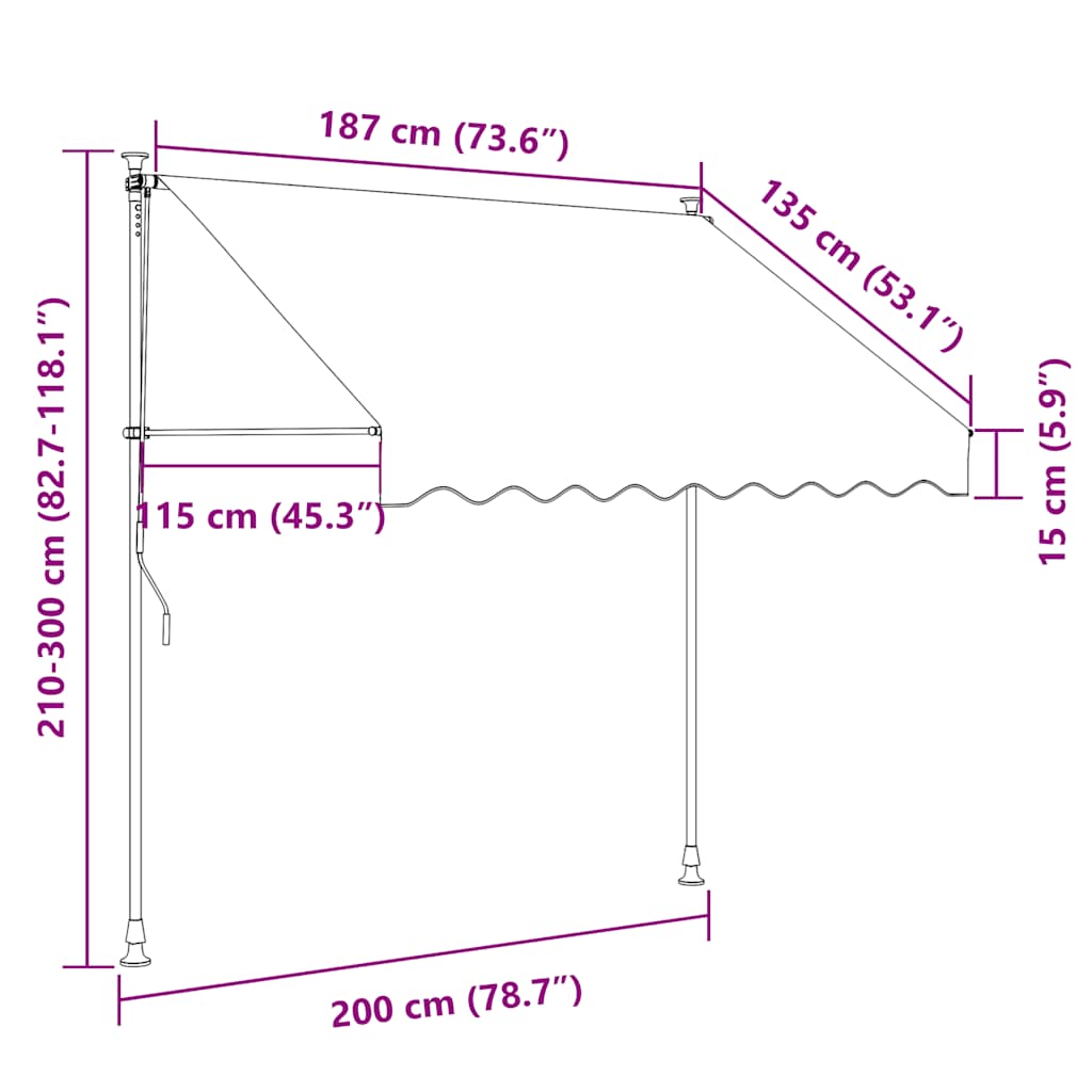 vidaXL Einziehbare Markise Handbetrieben 200 cm Cremeweiß
