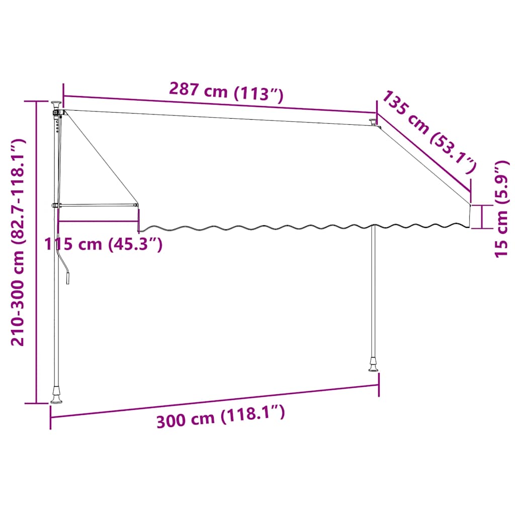 vidaXL Einziehbare Markise Handbetrieben 300 cm Cremeweiß