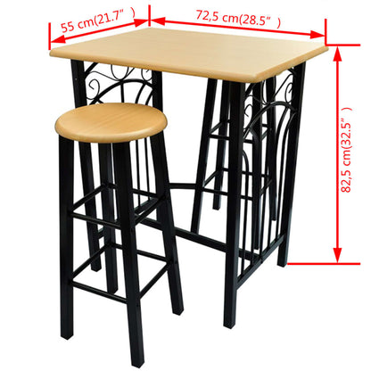 vidaXL Ensemble table et tabourets de bar 3 pcs Bois et acier