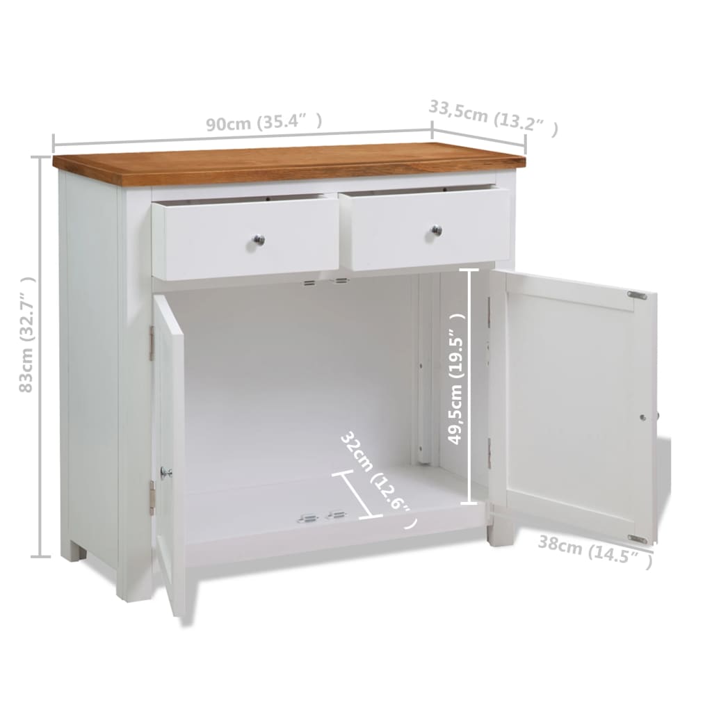 vidaXL Sideboard 90x33,5x83 cm Massivholz Eiche