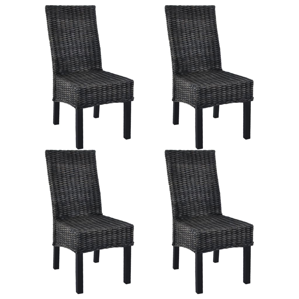 vidaXL Chaises de salle à manger 4 pcs Noir rotin Kubu et bois de manguier