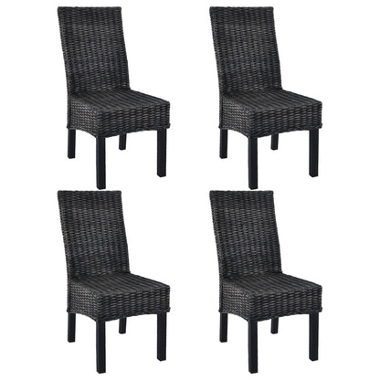 vidaXL Chaises de salle à manger 4 pcs Noir rotin Kubu et bois de manguier
