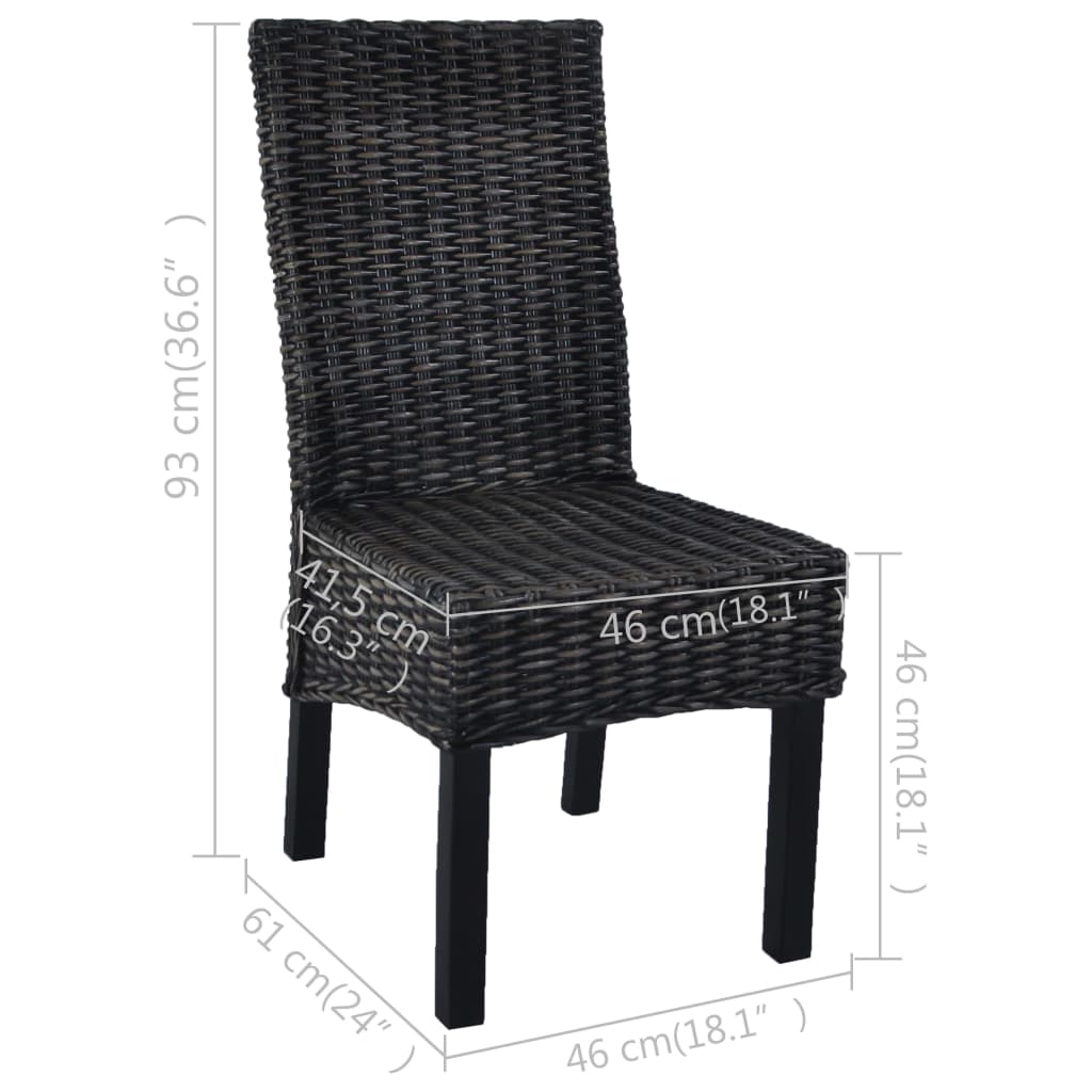 vidaXL Chaises de salle à manger 4 pcs Noir rotin Kubu et bois de manguier