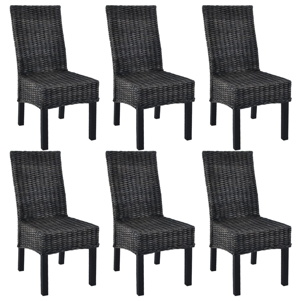vidaXL Chaises de salle à manger 6 pcs Noir rotin Kubu et bois de manguier