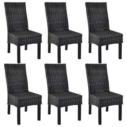 vidaXL Chaises de salle à manger 6 pcs Noir rotin Kubu et bois de manguier