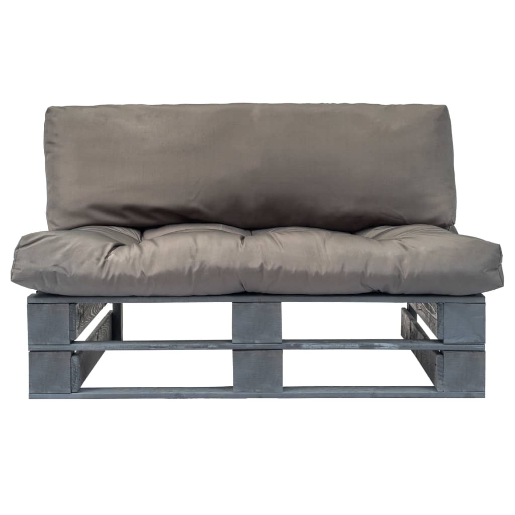 vidaXL Outdoor-Sofa Paletten mit Kissen in Grau Kiefernholz