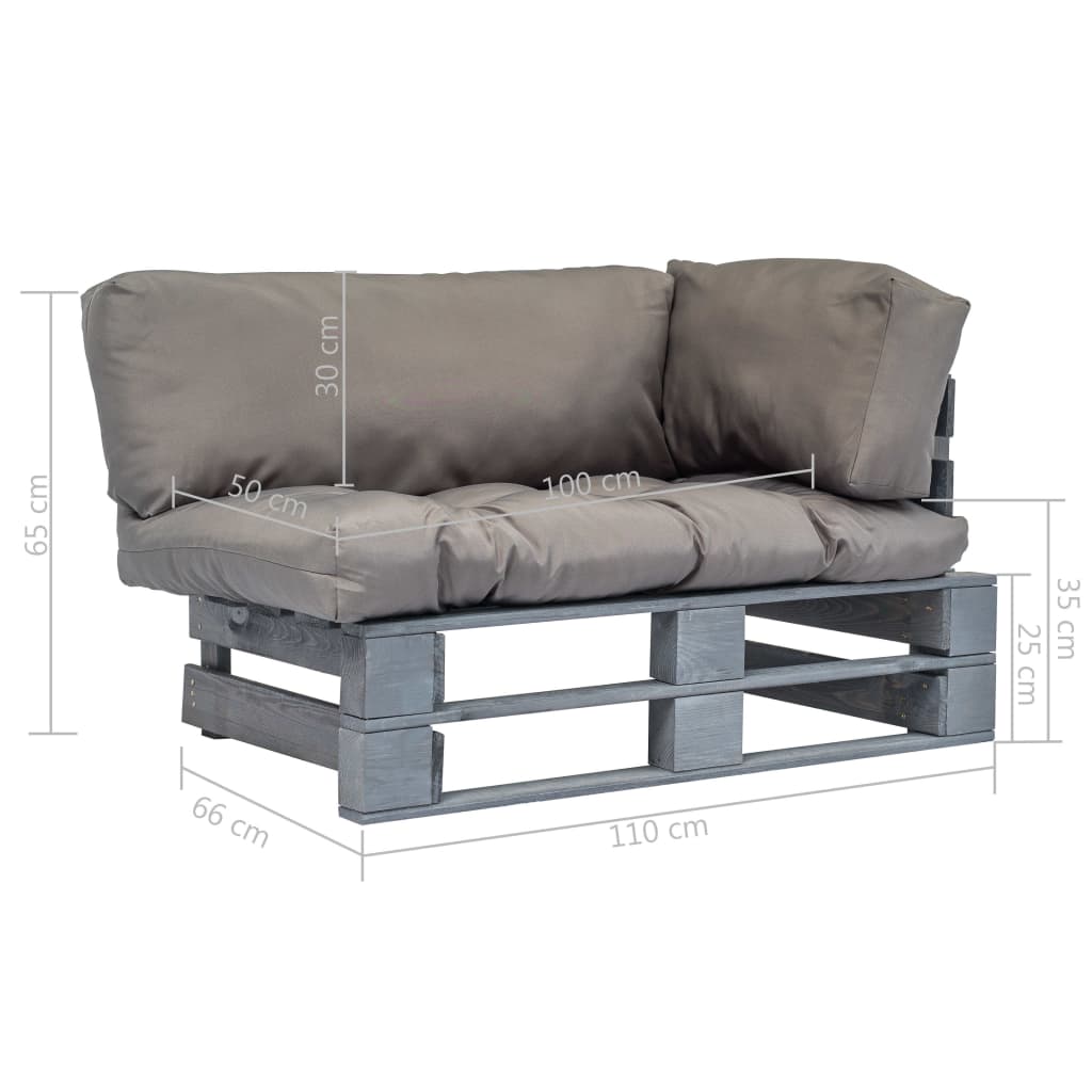 vidaXL Canapé d'extérieur palette avec coussins gris Bois de pin