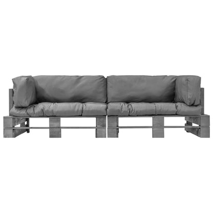 vidaXL 2-tlg. Outdoor-Sofa-Set Paletten mit Kissen in Grau Kiefernholz