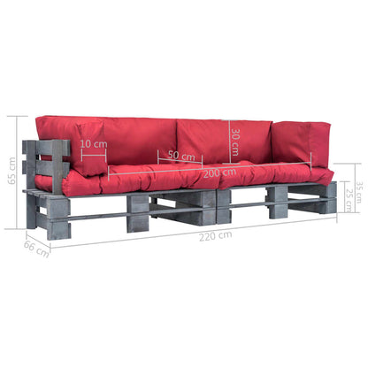 vidaXL 2-tlg. Outdoor-Sofa-Set Paletten mit Kissen in Rot Kiefernholz