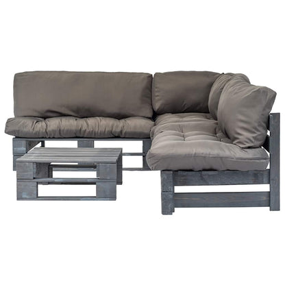 vidaXL 4-tlg. Outdoor-Lounge-Set Paletten mit Kissen in Grau Holz