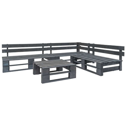 vidaXL 4-tlg. Outdoor-Lounge-Set Paletten mit Kissen in Grau Holz