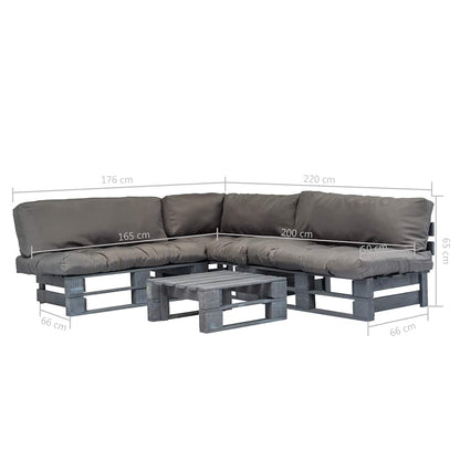 vidaXL 4-tlg. Outdoor-Lounge-Set Paletten mit Kissen in Grau Holz