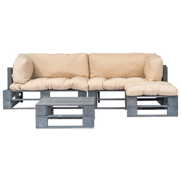 vidaXL 4-tlg. Outdoor-Lounge-Set Paletten Kissen in Sandfarben Holz