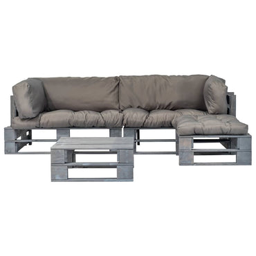 vidaXL 4-tlg. Outdoor-Lounge-Set Paletten mit Kissen in Grau Holz