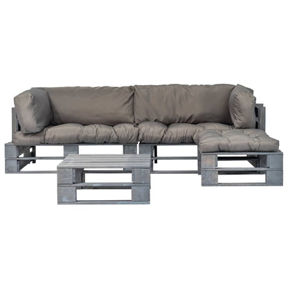 vidaXL 4-tlg. Outdoor-Lounge-Set Paletten mit Kissen in Grau Holz